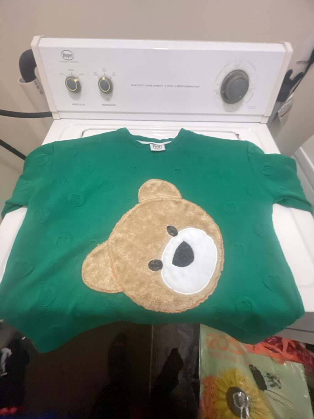 Moschino Emerald Green Teddy Bear 3D Applique Sweatshirt